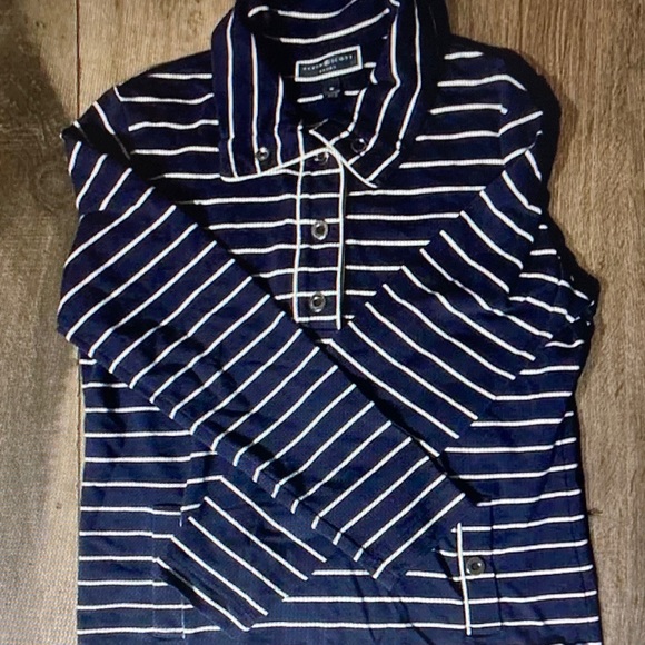 Karen Scott Tops - Karen Scott Navy and White Striped Sport Polo